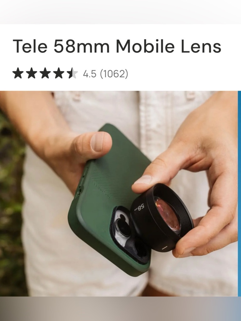 Moment 58mm Telephoto Mobile Phone Lens camera attachment